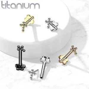 Implant Titanium Threadless Flower Base Labret Jesus Cross Nose Ring Piercing